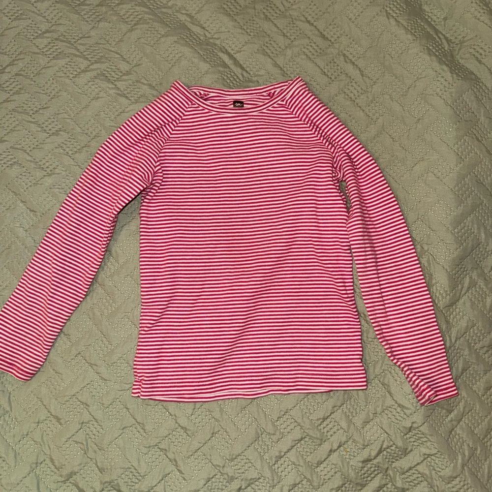Tea Collection girl’s Striped Long Sleeve Tee - Pink & White size 6